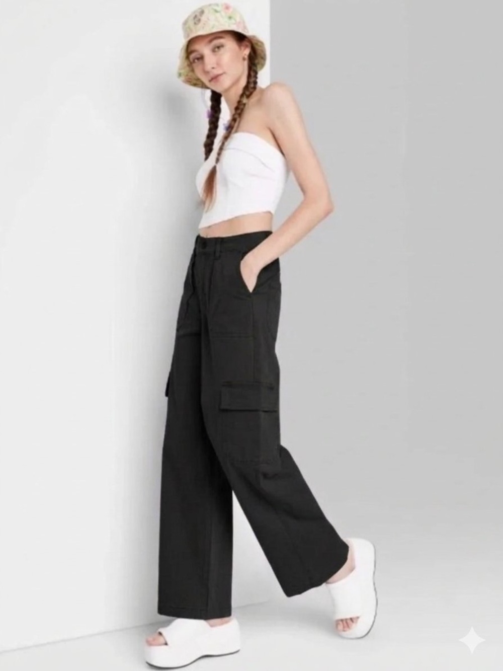 Wild Fable Black Wide Leg Cargo Pants Women's US Size M